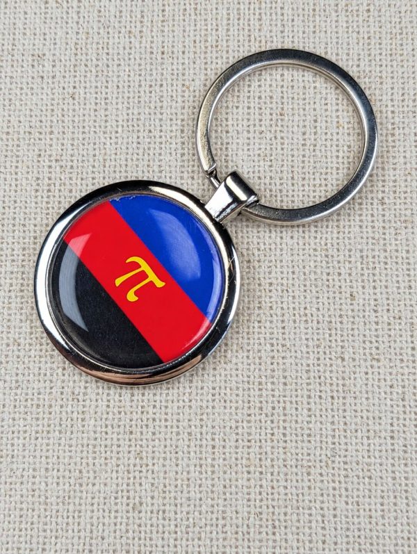 Polyamory Flag Keyring - Pride Themed - Large Resin Topped Keychain - Greek Pie Symbol