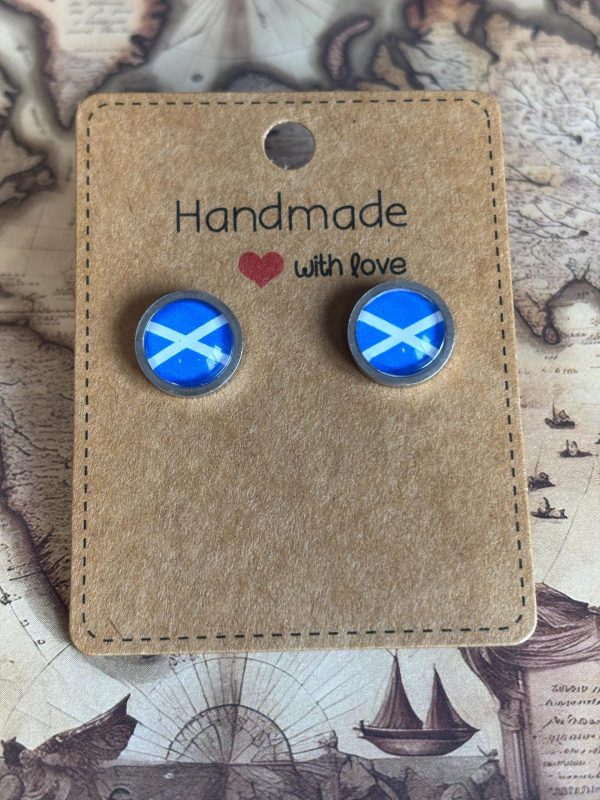 Scotland Flag Stud Earrings - Handmade Jewellery - 1cm diameter