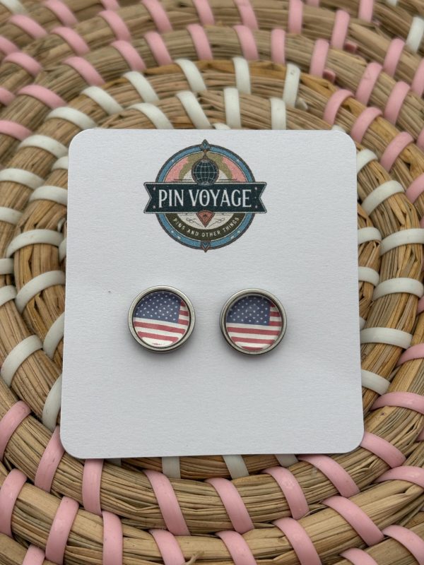 USA American Flag Stud Earrings - Handmade Jewellery - 1cm diameter