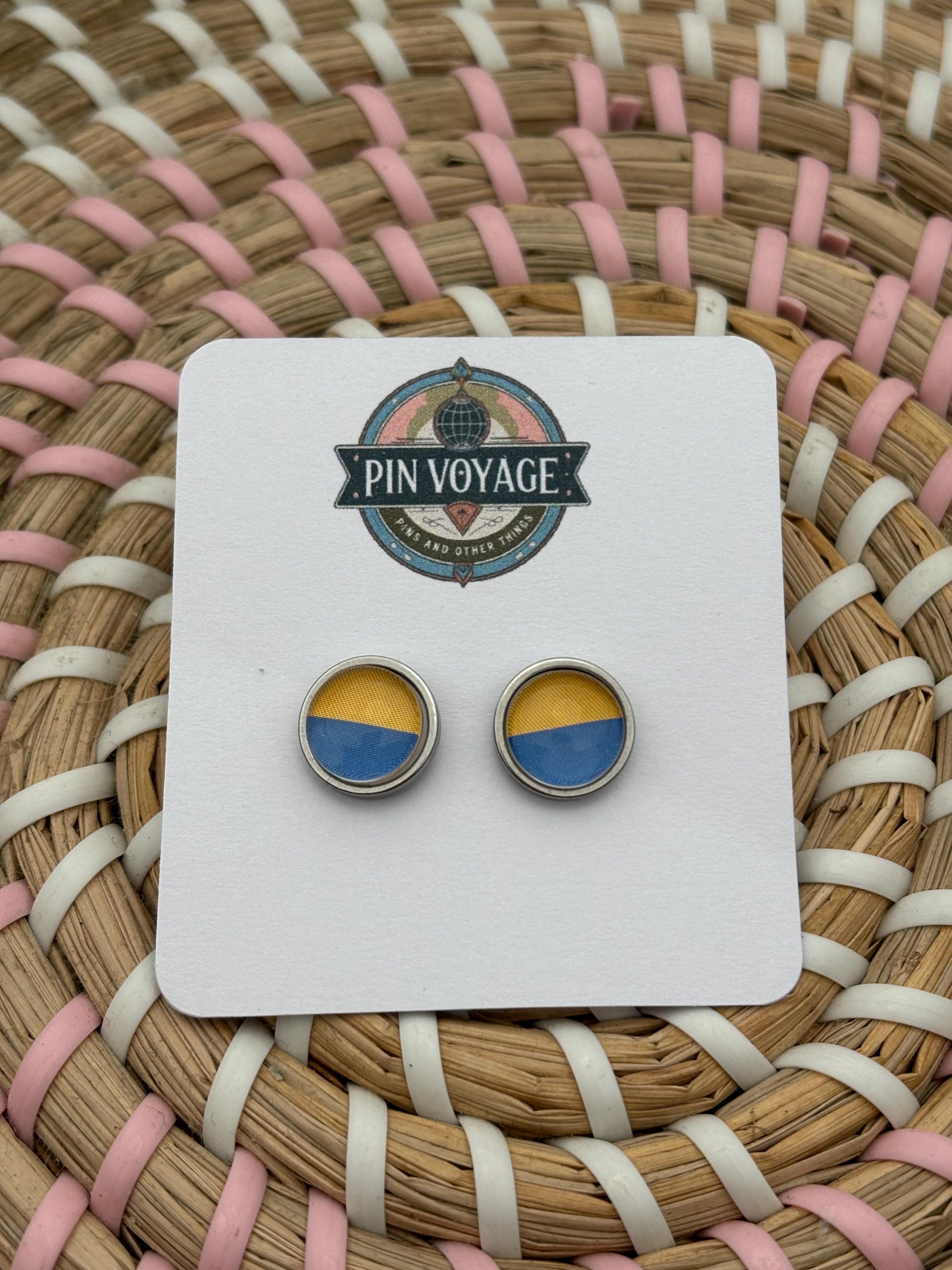 Ukraine Flag Stud Earrings - Handmade Jewellery - 1cm diameter