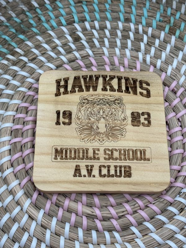 Wooden Coaster - Hawkins Middle School - 10cm square design handmade