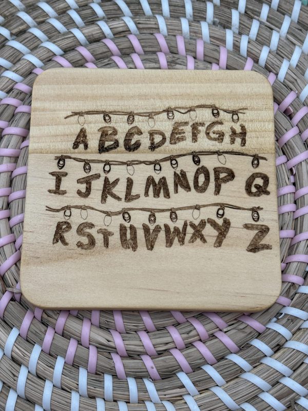 Wooden Coaster - Alphabet and Lights - 10cm Square design handmade