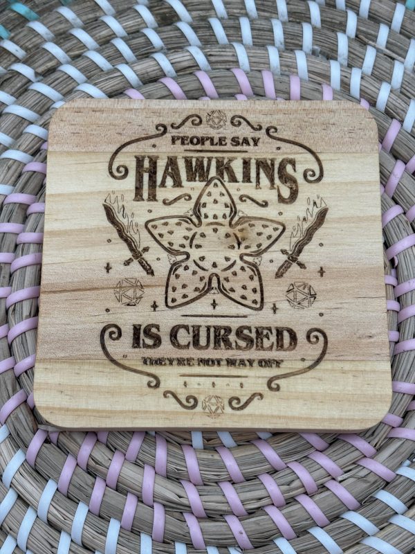 Wooden Coaster - Hawkins is cursed Demogorgon - 10cm Square design handmade