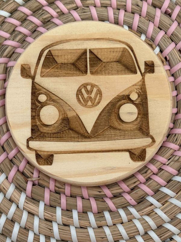 Wooden Coaster - Camper Van - 10cm Round design handmade