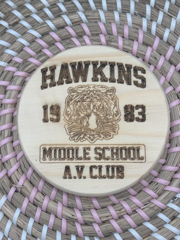 Wooden Coaster - Hawkins Middle School - 10cm round design handmade