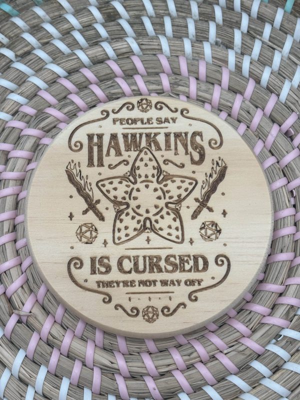 Wooden Coaster - Hawkins is cursed Demogorgon - 10cm Round design handmade