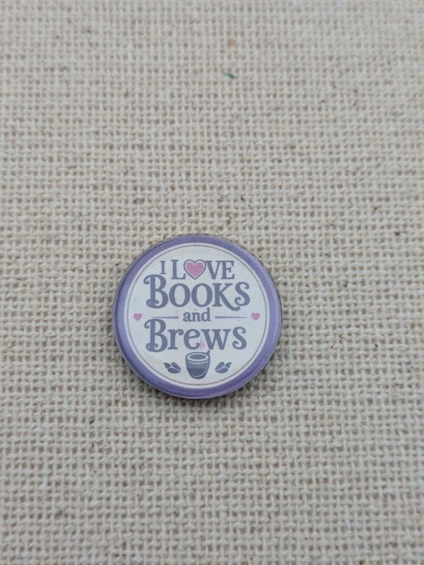 I Love Books and Brews - Book Lover Magnet - Resin Finished - Purple & White