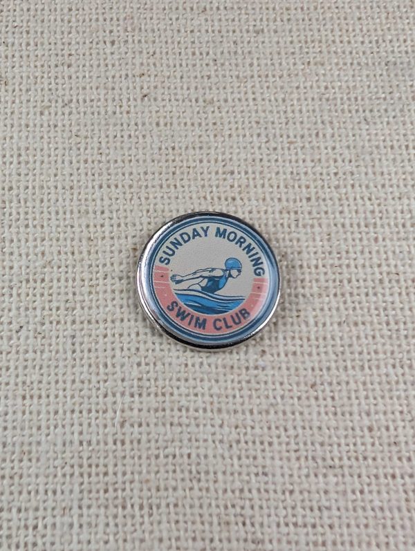 Sunday Morning Swim Club Badge - Swimming Themed Pin - Large Resin Topped Pin Badge