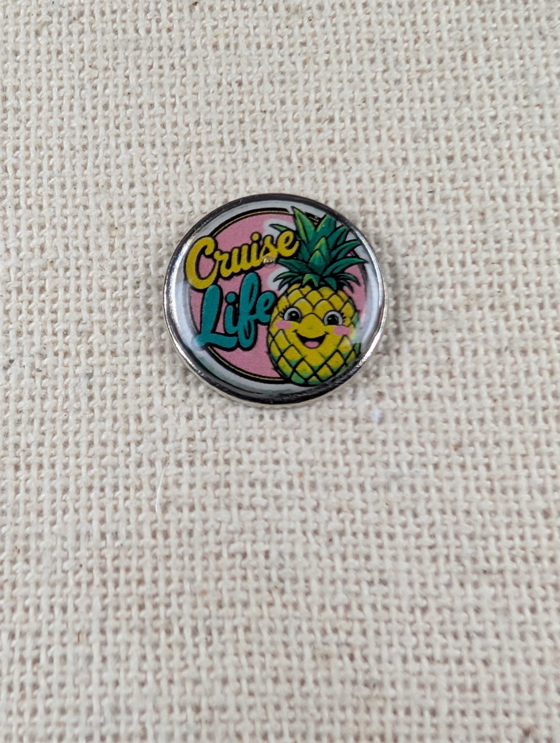 Cruise Life - Pineapple Logo - Cruise Lover Themed Badge - Large Resin Topped Pin Badge
