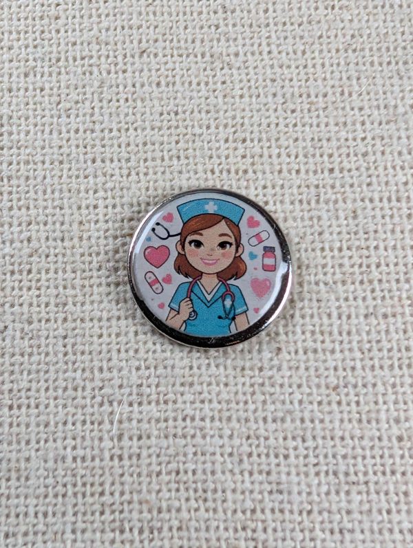 Nurse Badge - Cute Nurse Themed Design - Large Resin Topped Pin Badge