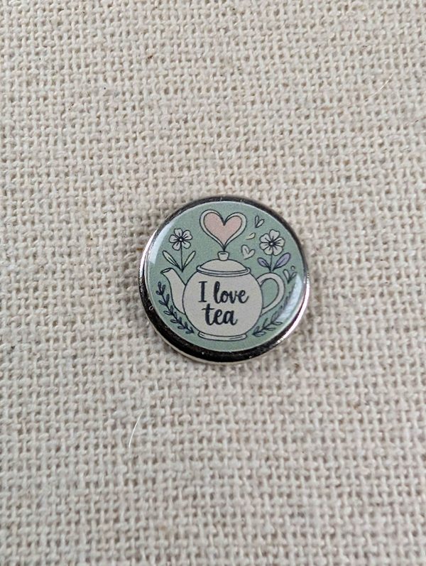 I Love Tea - Tea Lover Themed Badge -  Large Resin Topped Pin Badge