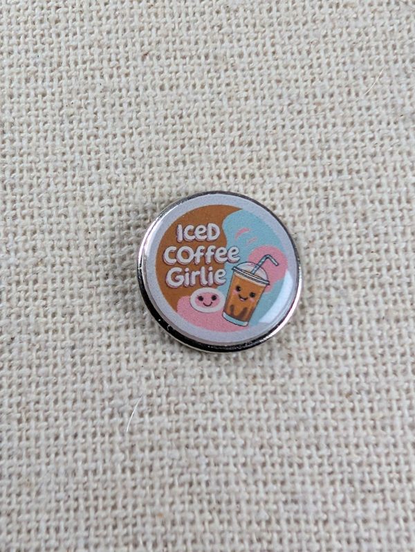 Iced Coffee Girlie - Coffee Lover Themed Badge - Large Resin Topped Pin Badge 2