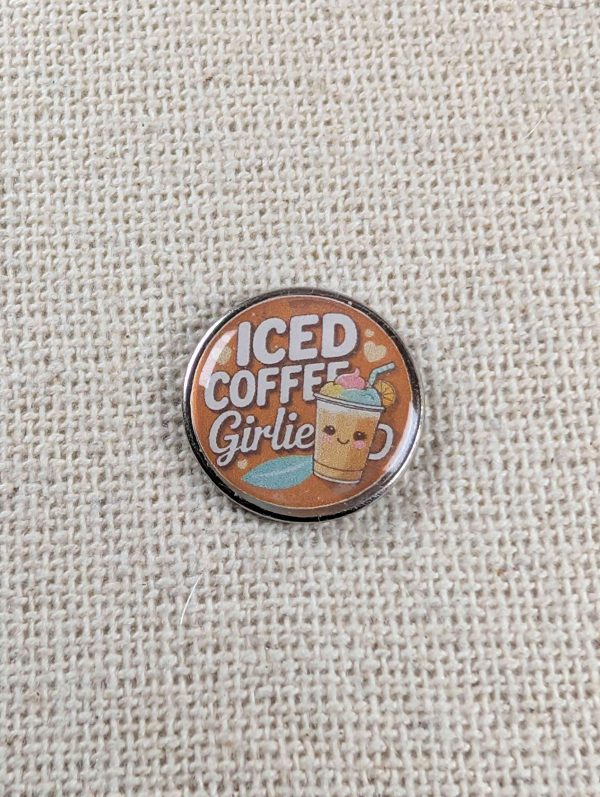 Iced Coffee Girlie - Coffee Lover Themed Badge - Large Resin topped Pin Badge 1