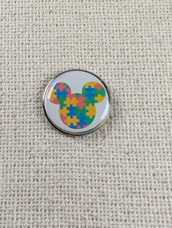 Male Mouse Ears Pin Puzzle Pieces - Autism Awareness Pin - Large Resin Topped Pin Badge