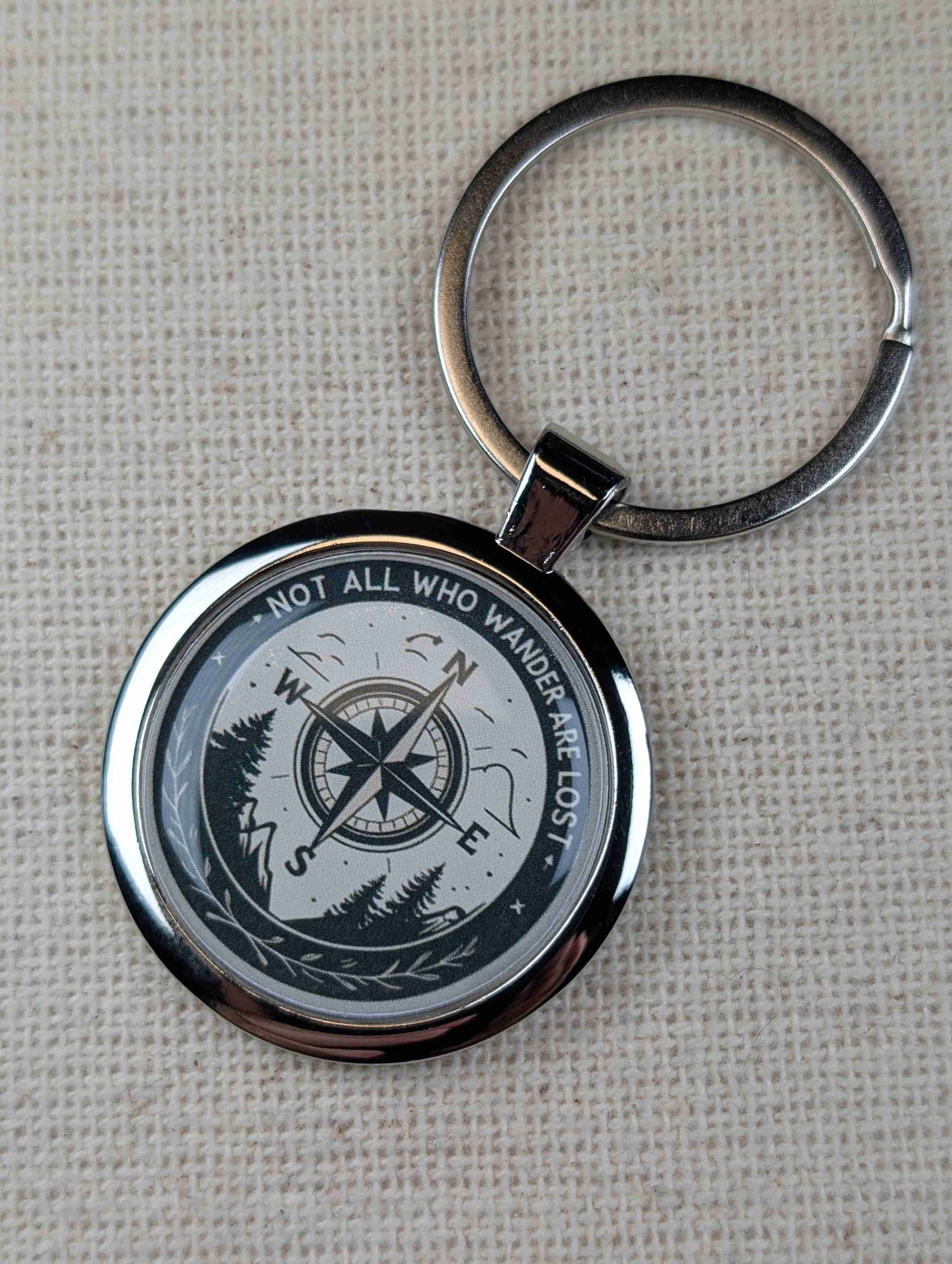 Not All Who Wander Are Lost - Compass Themed Keyring - Large Resin Finished Keychain