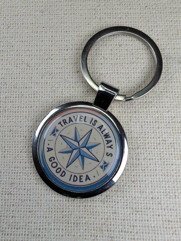 Travel Is Always A Good Idea - Compass Themed Keyring - Large Resin Finished Keychain