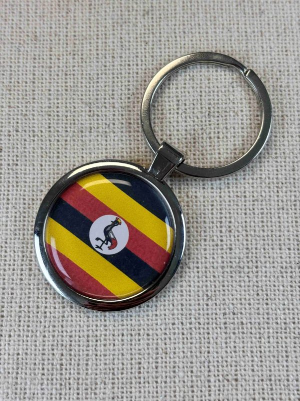Uganda Flag Keyring - Large Resin Topped Keychain - Ugandan Flag