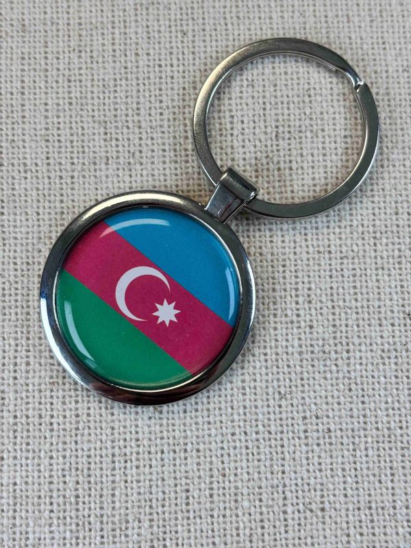 Azerbaijan Flag Keyring - Large Resin Topped Keychain
