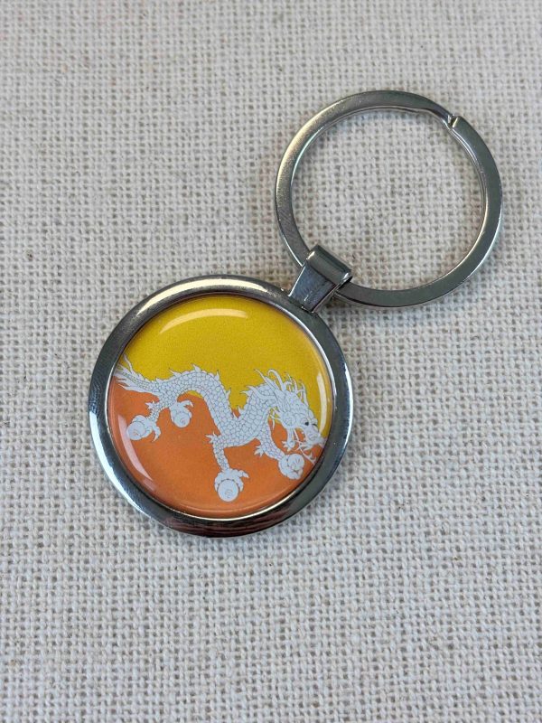 Bhutan Flag Keyring - Large Resin Topped Keychain