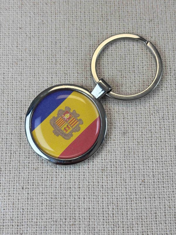 Andorra Flag Keyring - Large Resin Topped Keychain