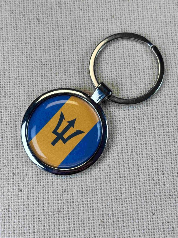 Barbados Flag Keyring - Large Resin Topped Keychain