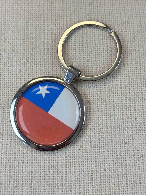 Chile Flag Keyring - Large Resin Topped Keychain