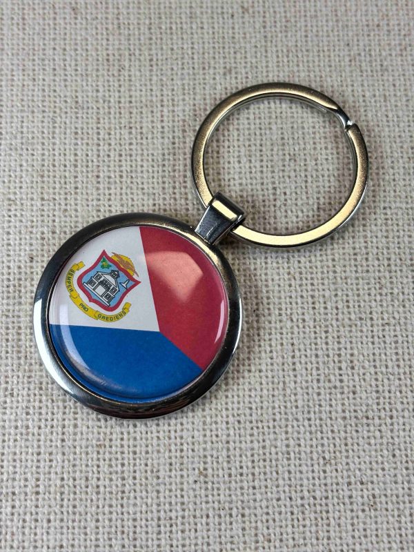 Sint Maarten Flag Keyring - Large Resin Topped Keychain - Saint Martin