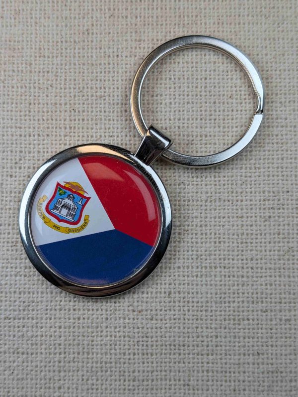 Sint Maarten Flag Keyring - Large Resin Topped Keychain - Saint Martin