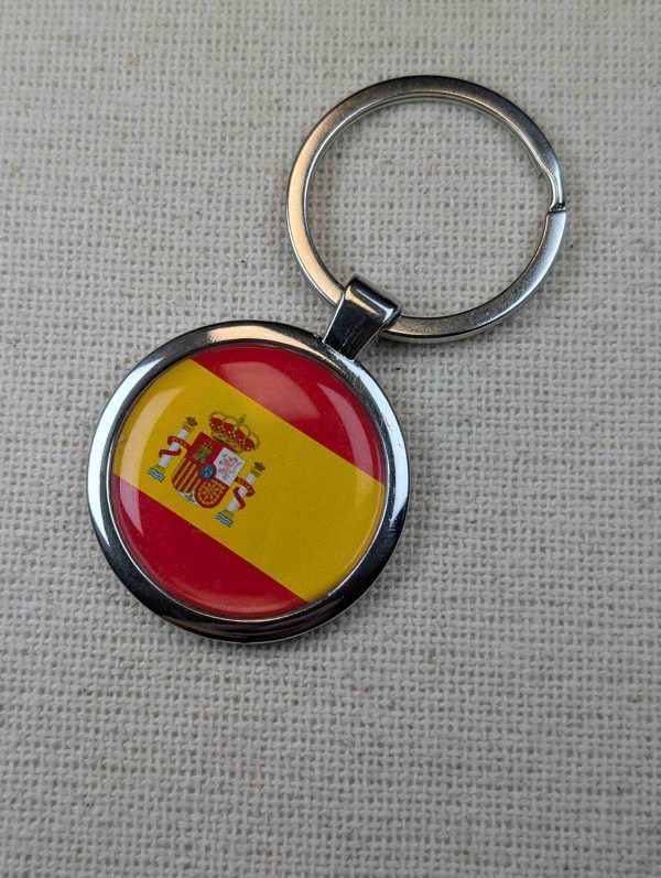 Spain Flag Keyring - Large Resin Topped Keychain - Spanish Flag