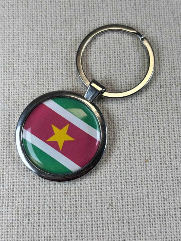 Suriname Flag Keyring - Large Resin Topped Keychain