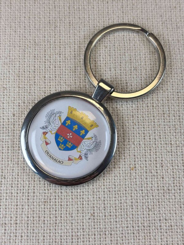 St. Barts Flag Keyring - Large Resin Topped Keychain - Saint Barthélemy