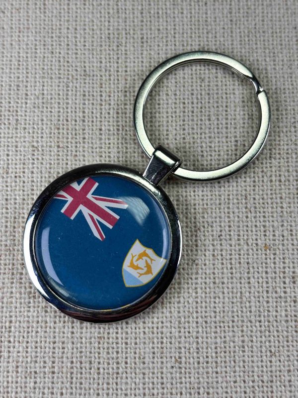 Anguilla Flag Keyring - Large Resin Topped Keychain