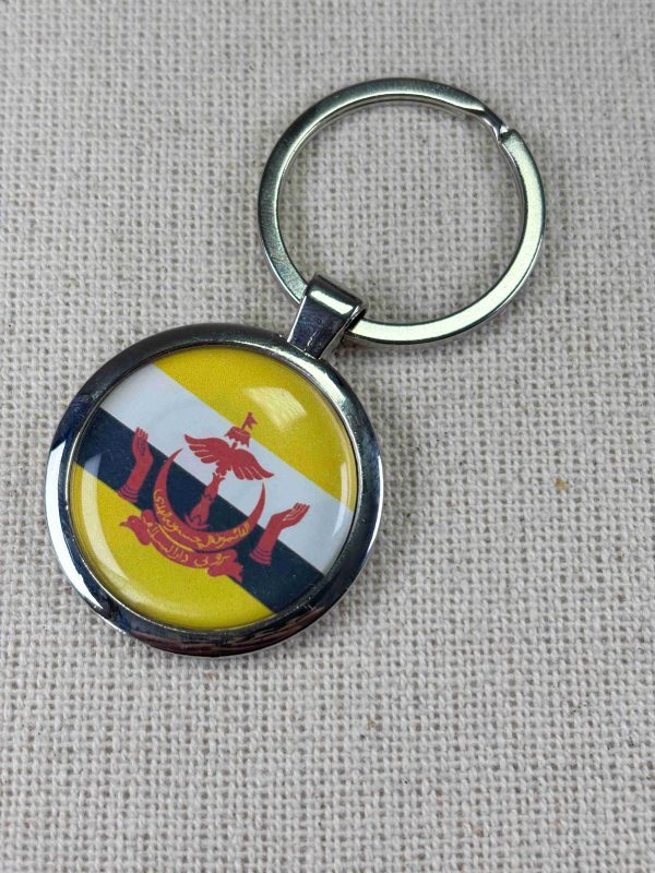 Brunei Flag Keyring - Large Resin Topped Keychain