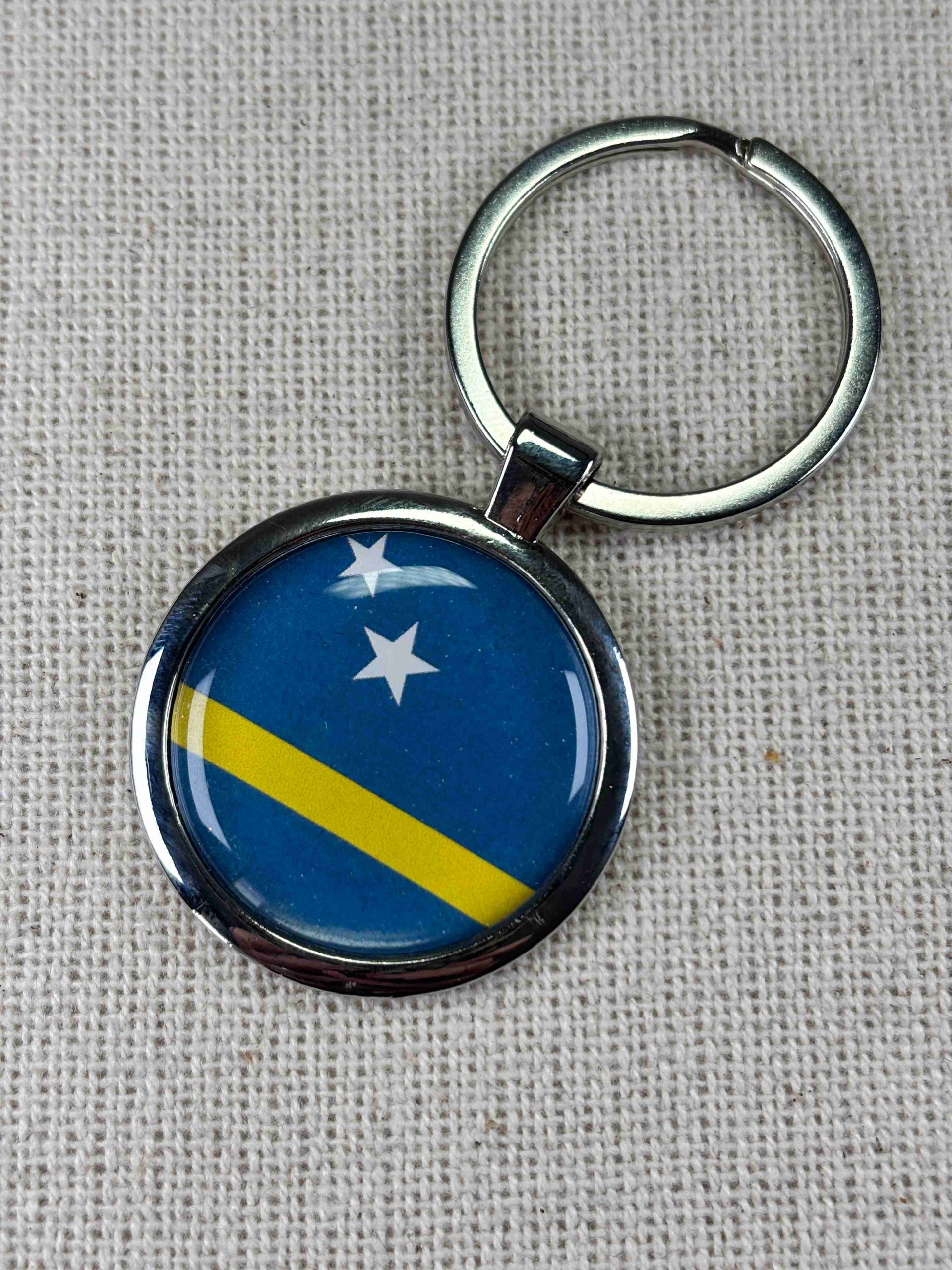Curacao Flag Keyring - Large Resin Topped Keychain - Curaçao Flag