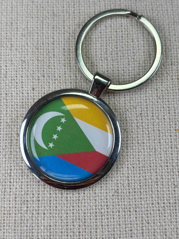 Comoros Flag Keyring - Large Resin Topped Keychain