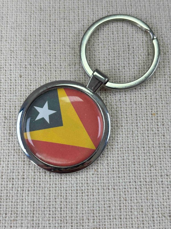 East Timor Flag Keyring - Large Resin Topped Keychain - Timor Leste