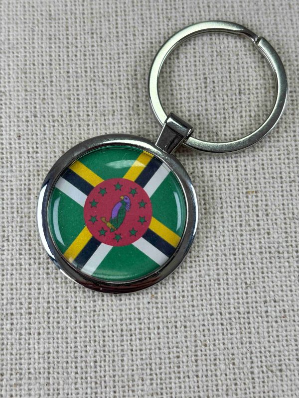 Dominica Flag Keyring - Large Resin Topped Keychain