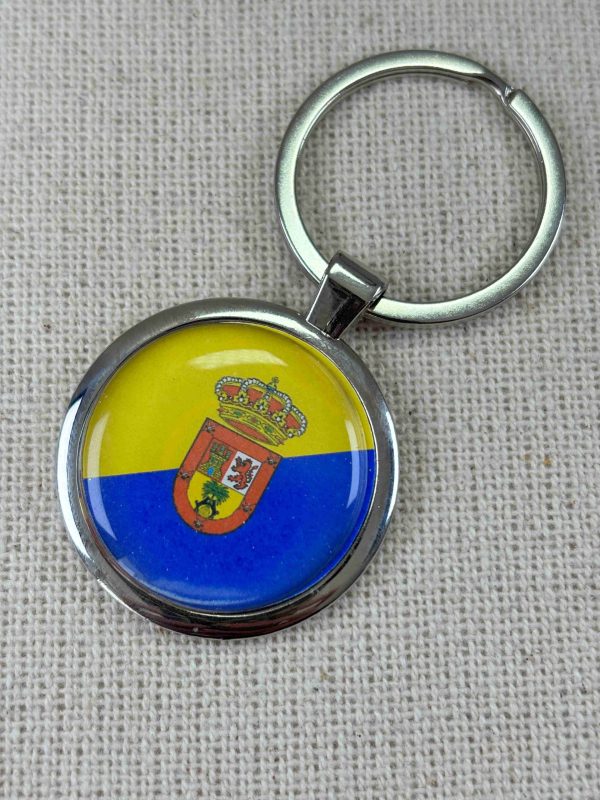 Gran Canaria Flag Keyring - Large Resin Topped Keychain - Canary Islands