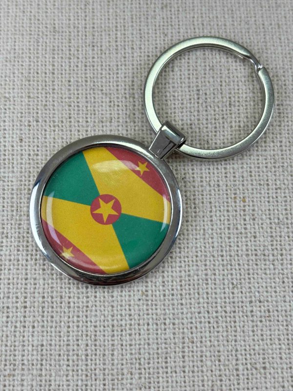 Grenada Flag Keyring - Large Resin Topped Keychain