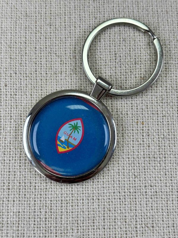 Guam Flag Keyring - Large Resin Topped Keychain
