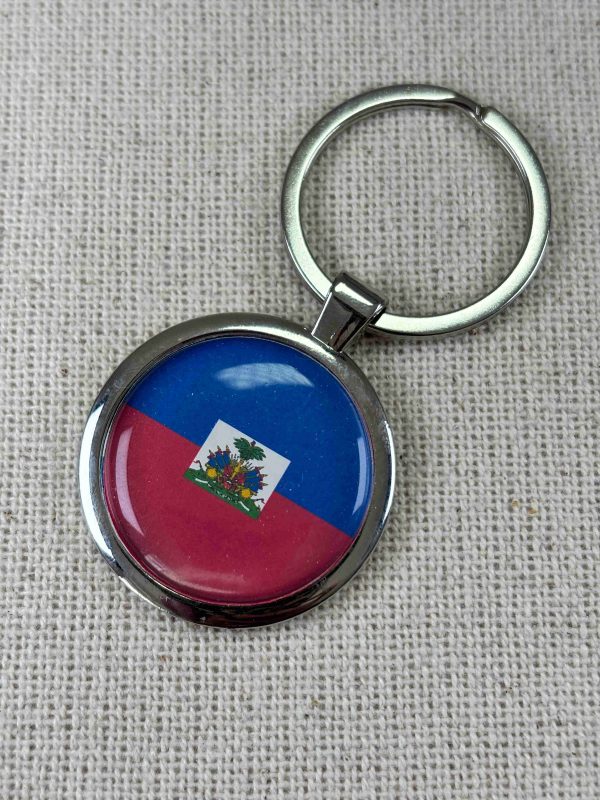 Haiti Flag Keyring - Large Resin Topped Keychain