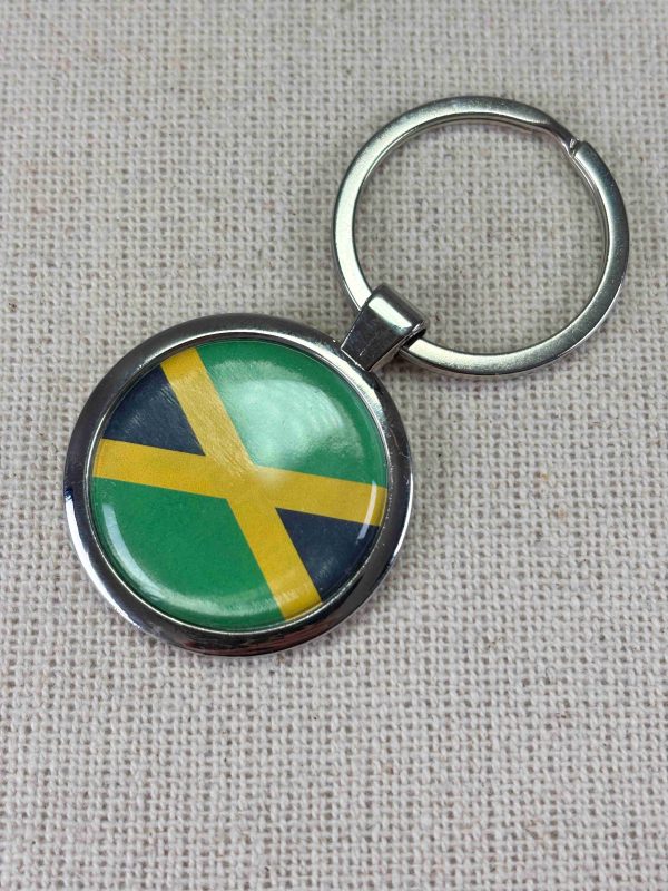 Jamaica Flag Keyring - Large Resin Topped Keychain - Jamaican Flag
