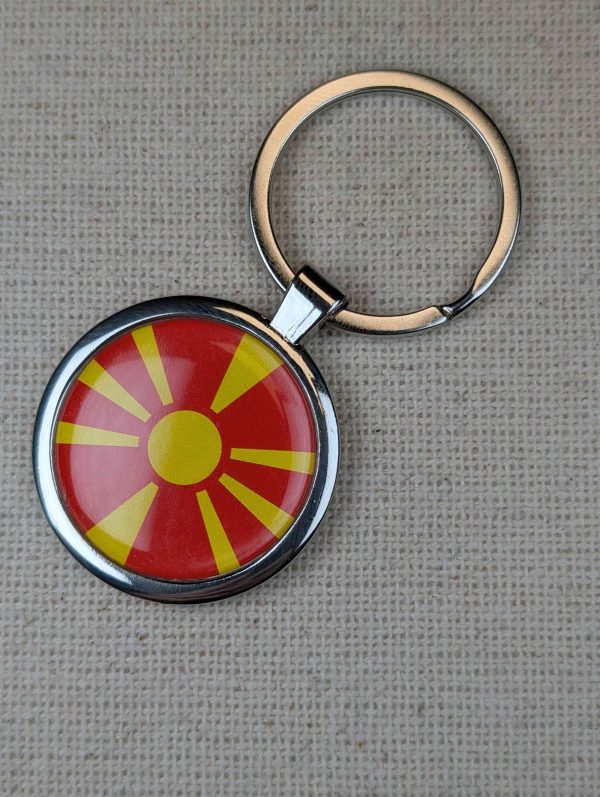 North Macedonia Flag Keyring - Large Resin Topped Keychain