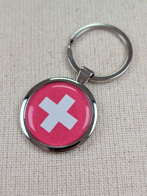 Switzerland Flag Flag Keyring - Large Resin Topped Keychain