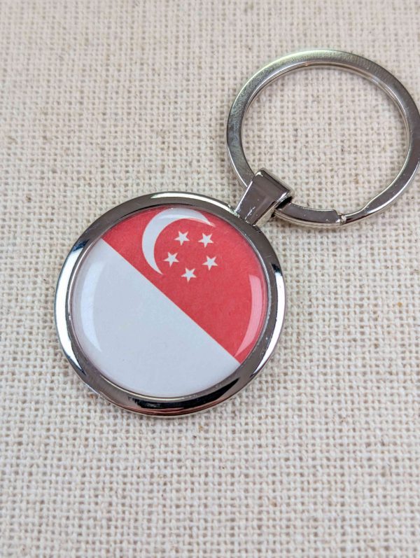 Singapore Flag Flag Keyring - Large Resin Topped Keychain