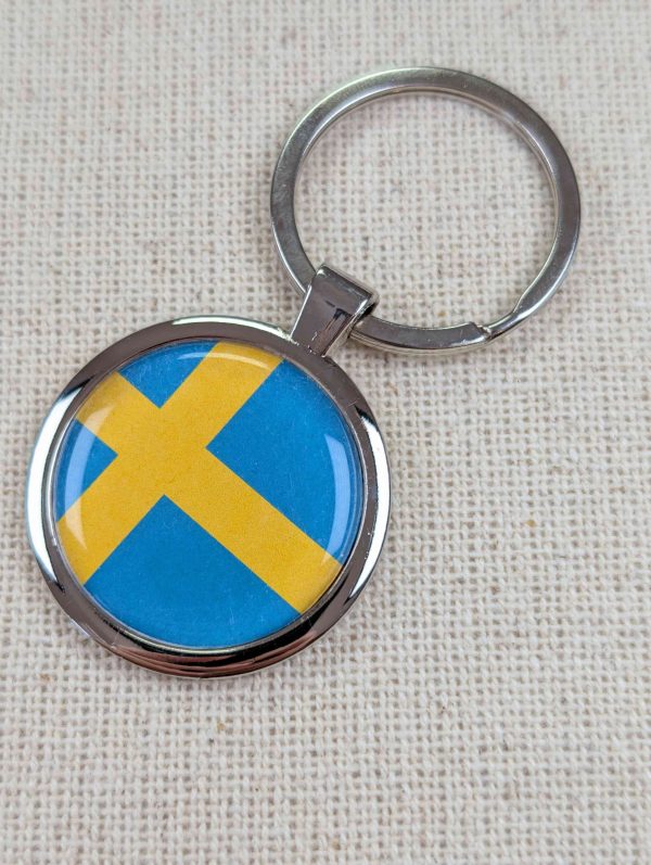 Sweden Flag Flag Keyring - Large Resin Topped Keychain