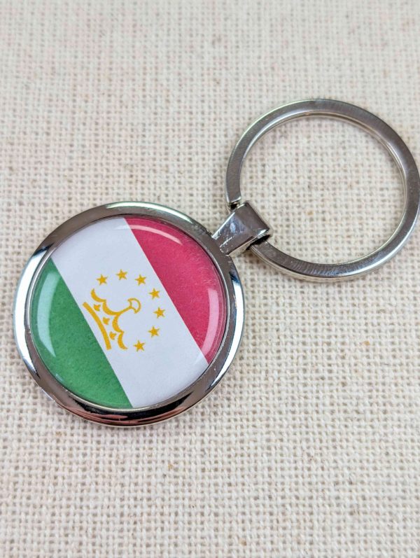 Tajikistan Flag Keyring - Large Resin Topped Keychain
