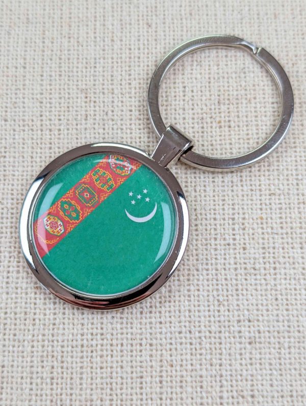 Turkmenistan Flag Keyring - Large Resin Topped Keychain