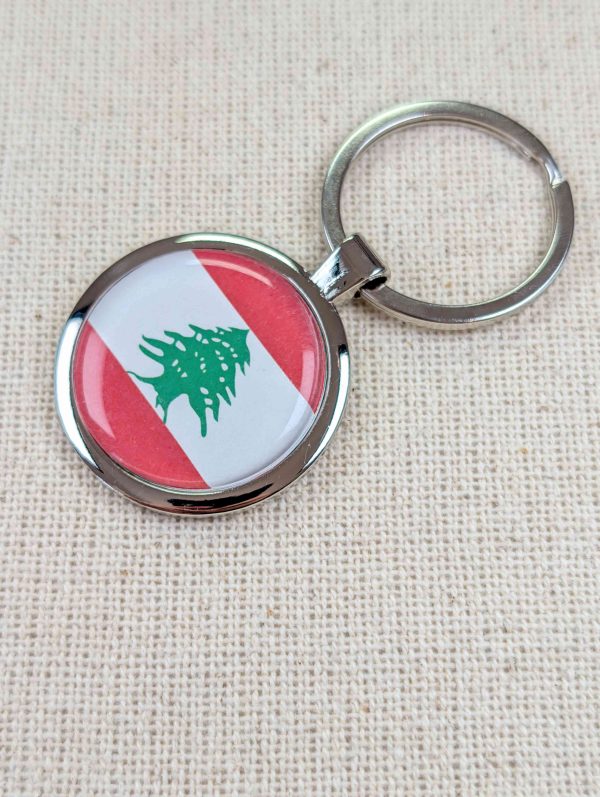 Lebanon Flag Keyring - Large Resin Topped Keychain