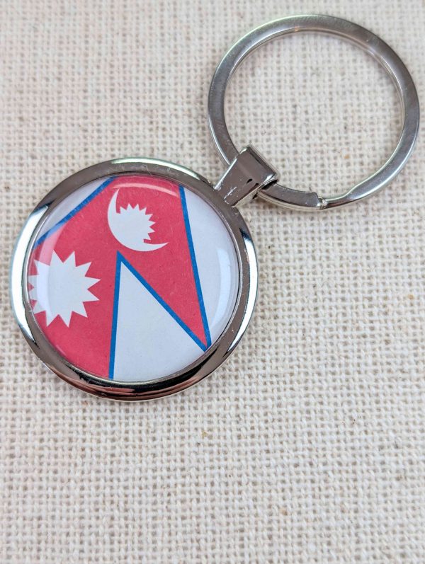 Nepal Flag Keyring - Large Resin Topped Keychain